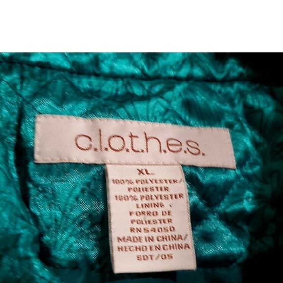 Vintage C.L.O.T.H.E.S Blazer Green XL Quilted Floral Print Asian Inspired Jacket - Picture 13 of 14